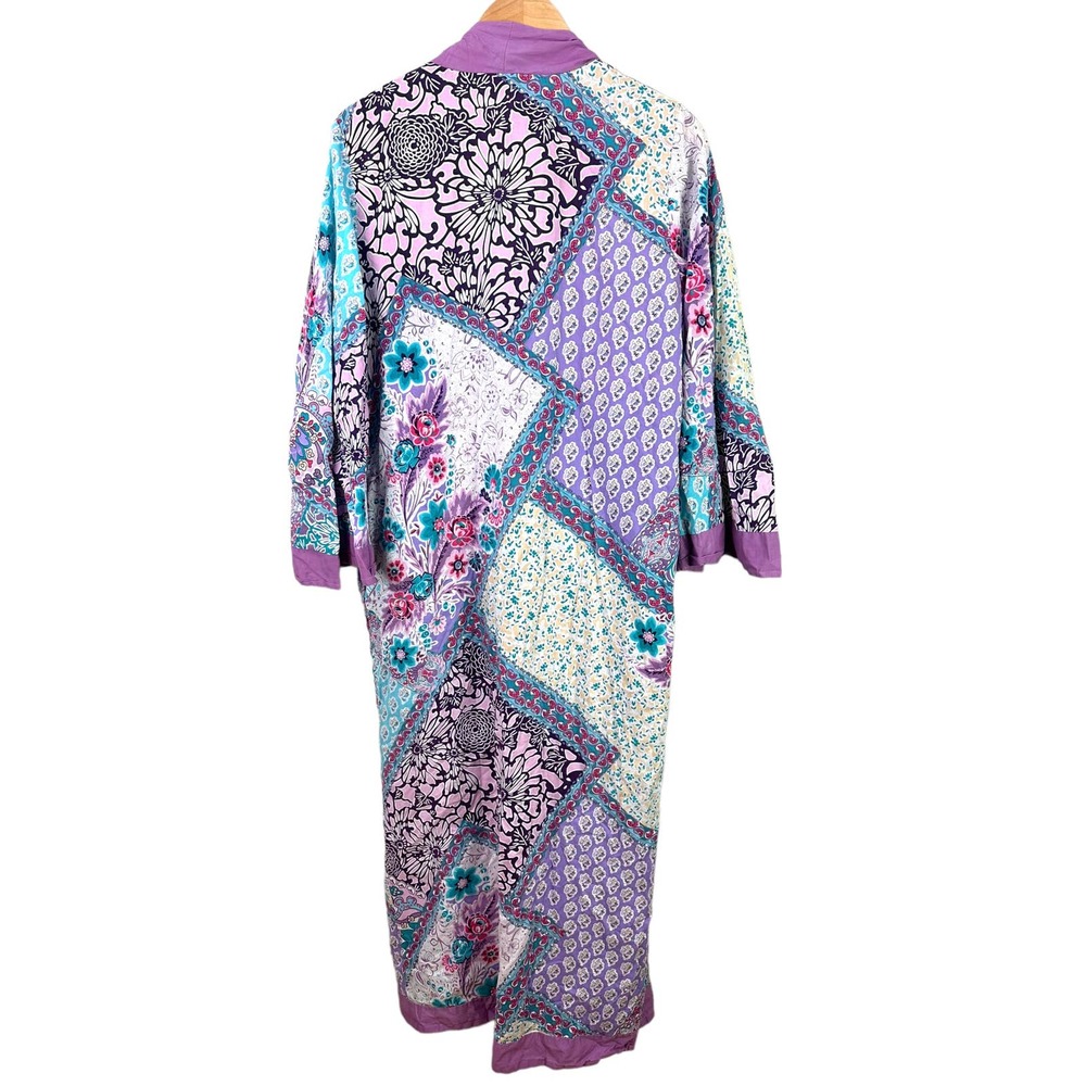 Boho Patchwork Lavender Long Kimono Robe - Picture 2 of 9